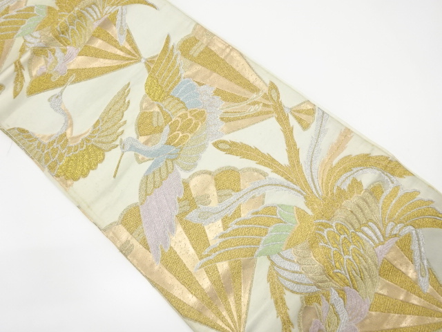 アンティーク　檜扇に鳳凰模様織出し袋帯（材料）